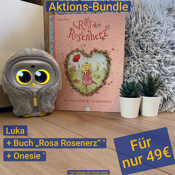 Luka® – Der Lesetrainer und Vorlese-Freund für Kinder + Buch „Rosa Rosenherz“* + Onesie*